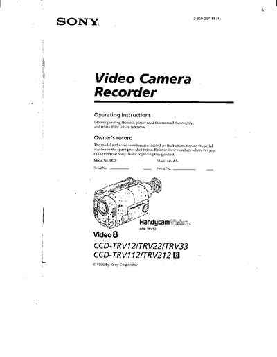 Sony CCD-TRV12/22/33/112/212 Handycam Vision Operating Manual - cover page