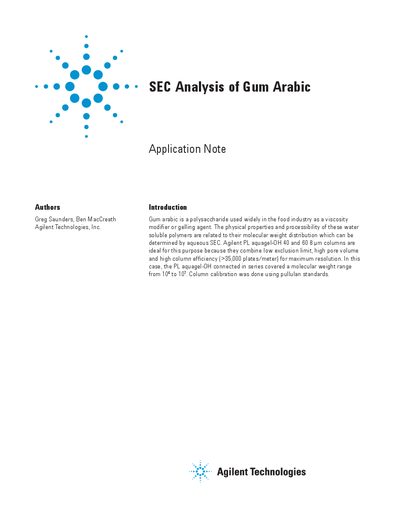 Agilent PL aquagel-OH SEC Analysis of Gum Arabic Application Note - cover page