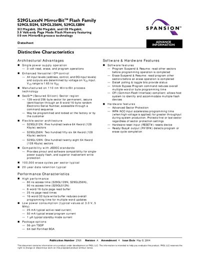 SPANSION S29GLxxxN MirrorBit Flash Family - cover page