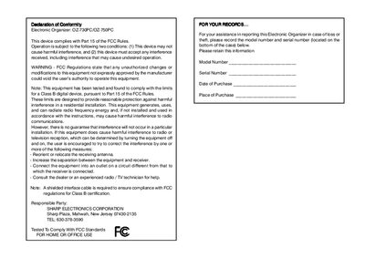 Sharp OZ-730 / OZ-750 Electronic Organizer User Manual