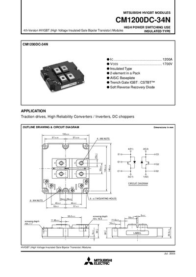 Mitsubishi CM1200DC-34N HVIGBT Module Datasheet - cover page