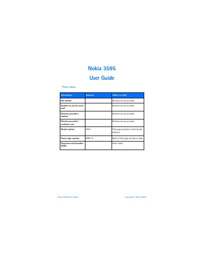 Nokia 3595 User Manual - cover page