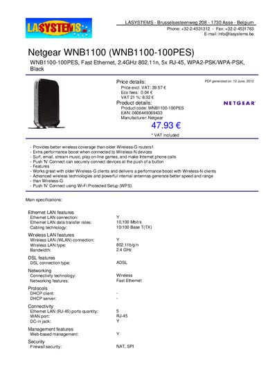 Netgear WNB1100-100PES Product Leaflet - cover page