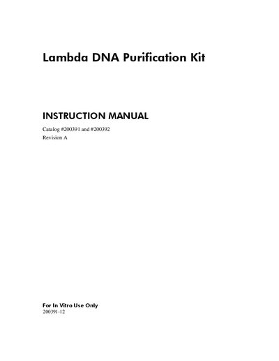 Agilent Lambda DNA Purification Kit Instruction Manual - cover page