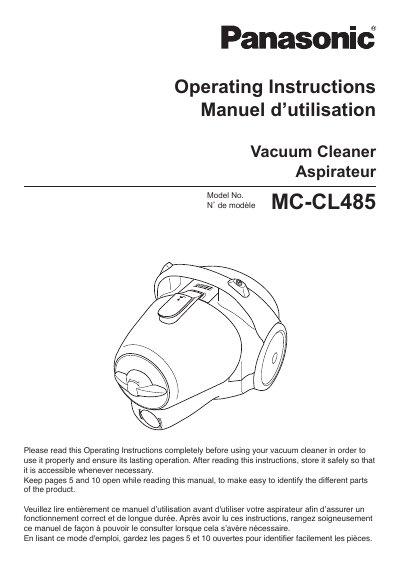 Panasonic MC-CL485 Vacuum Cleaner Operating Instructions - cover page
