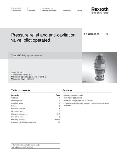 Bosch Rexroth MHDBN Pressure Relief and Anti‑Cavitation Valve Pilot Operated Manual - cover page