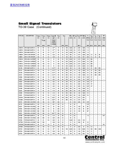 Central Small Signal Transistors TO-39 Case (Continued) handbook - cover page