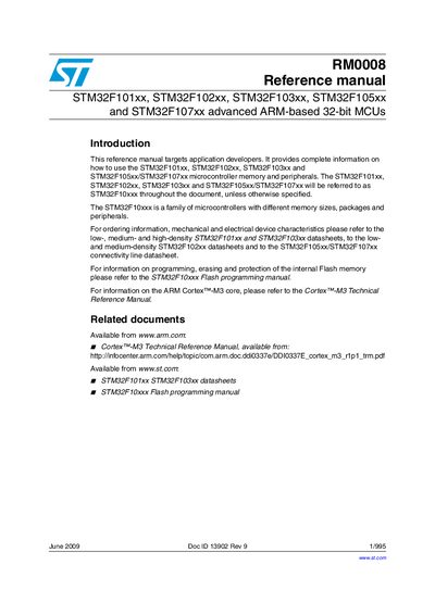 ST RM0008 Reference manual STM32F101xx STM32F102xx STM32F103xx STM32F105xx STM32F107xx advanced ARM-based 32-bit MCUs Manual