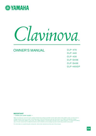 YAMAHA CLP- 470 CLP- 440 CLP- 430 CLP-S408 CLP-S406 CLP-465GP Manual(1)