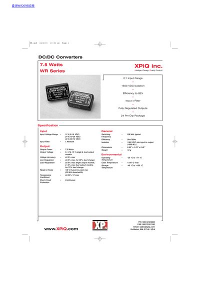 XPiQ WR Series DC/DC Converters Datasheet - cover page