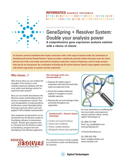Agilent GeneSpring Resolver System Connector Product Leaflet - cover page