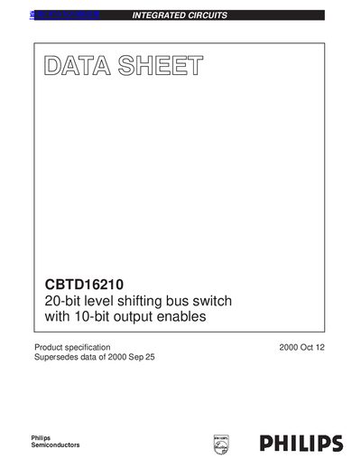 PHILIPS CBTD16210 20-bit level shifting bus switch with 10-bit output enables handbook(1) - cover page