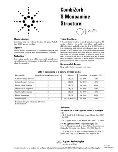 Agilent CombiZorb S-Monoamine Product Datasheet - cover page