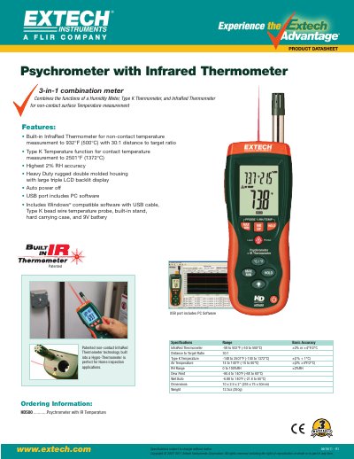 Extech Instruments HD500 Psychrometer with IR Temperature Product Datasheet - cover page