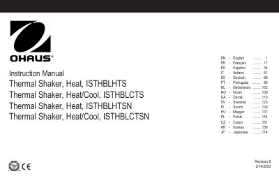 Ohaus ISTHBLHTS Thermal Shaker Instruction Manual - cover page