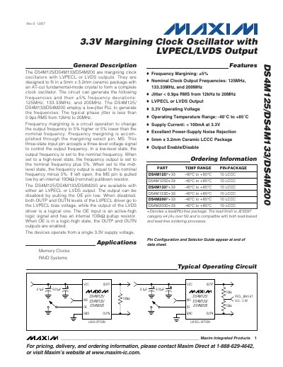 Maxim DS4M125/DS4M133/DS4M200 Margining Clock Oscillator Datasheet - cover page