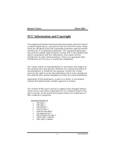 Biostar TForce 945P Motherboard User Manual - cover page