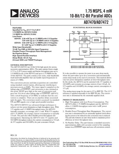 Analog Devices AD7470/AD7472 Datasheet