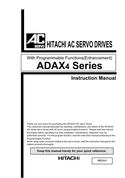 Hitachi ADAX4 AC Servo Drive Instruction Manual - cover page