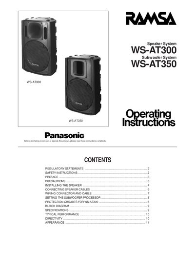 Panasonic WS-AT300/AT350 Speaker System User Manual - cover page
