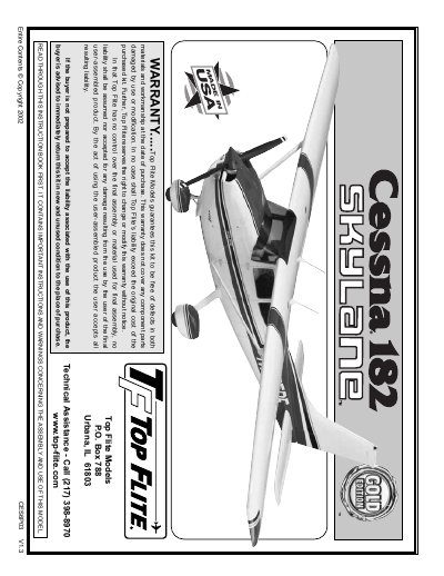 Top Flite GOLD EDITION Cessna 182 Skylane Assembly and Operation Manual - cover page