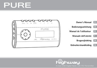 Highway PURE In-Car DAB Digital Radio Owner's Manual - cover page