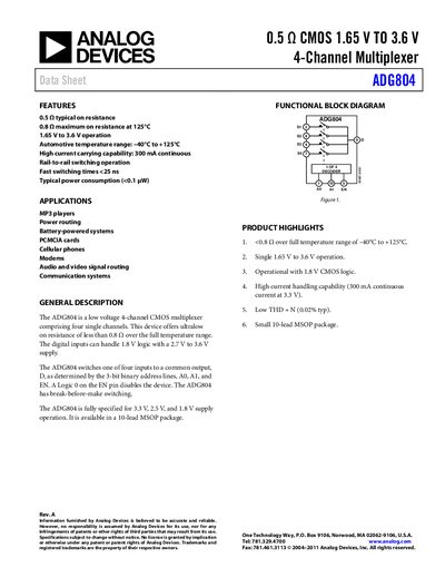 Analog Devices ADG804 Product Handbook Rev A