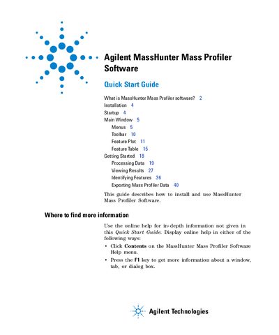 Agilent MassHunter Mass Profiler Software Quick Start Guide - cover page