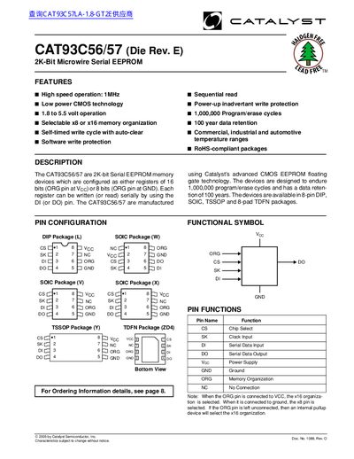 Catalyst CAT93C56/57 Datasheet - cover page