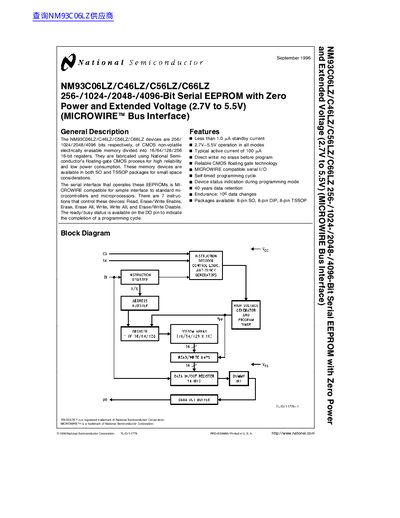 National Semiconductor NM93C06LZ/C46LZ/C56LZ/C66LZ handbook - cover page