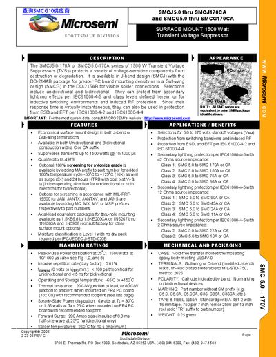 Microsemi SMCJ5.0 thru SMCJ170CA SMCG5.0 thru SMCG170CA handbook - cover page