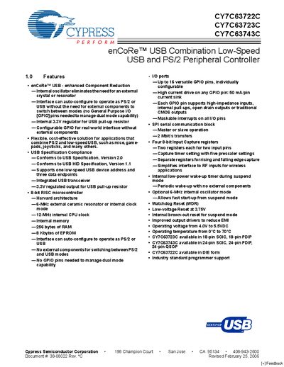 CYPRESS CY7C63722C CY7C63723C CY7C63743C Manual - cover page