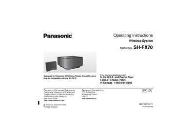 Panasonic SH-FX70 Wireless System Operating Instructions - cover page