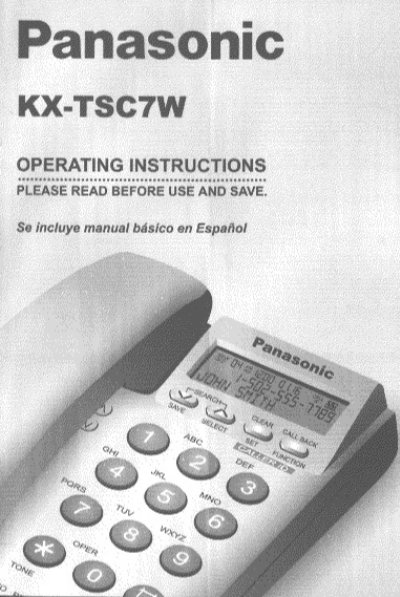 Panasonic KX-TSC7W Cordless Telephone Operating Instructions - cover page