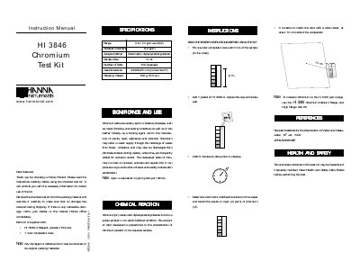 Hanna Instruments HI 3846 Chromium Test Kit Instruction Manual - cover page