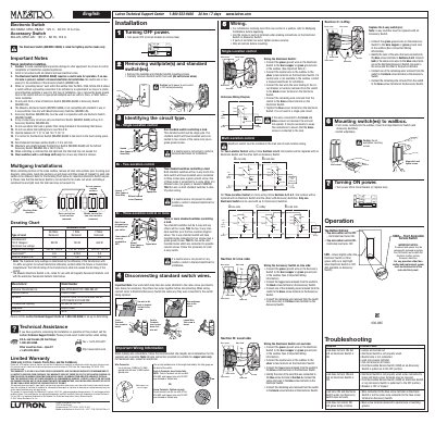 Lutron Maestro MA/MSC-S8AM & MA/MSC-AS Electronic Switch User Manual - cover page