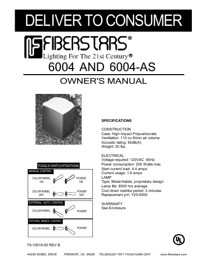 Fiberstars 6004 and 6004-AS Illuminator Owner's Manual - cover page