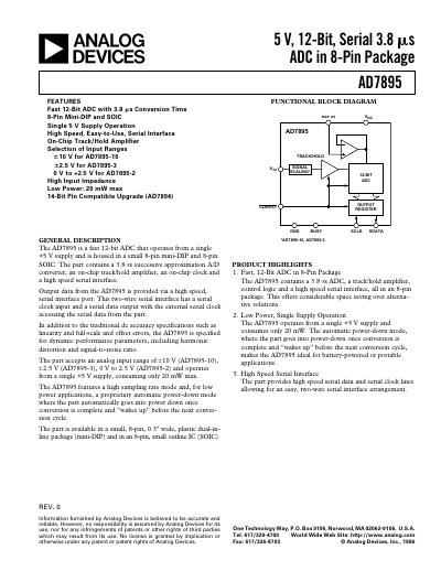 Analog Devices AD7895 12‑Bit ADC Datasheet - cover page