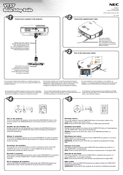 NEC VT37 Projector quick user manual - cover page