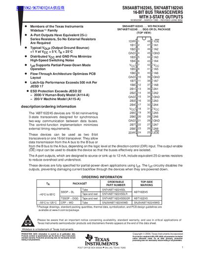 Texas Instruments SN54ABT162245/SN74ABT162245 16-Bit Bus Transceivers Datasheet - cover page