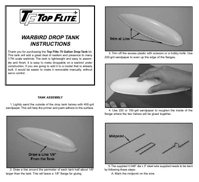 Top Flite DT75P01 Warbird Drop Tank Assembly and Installation Instructions - cover page