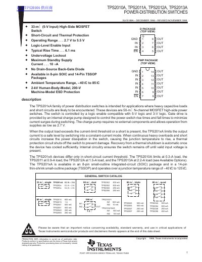 TEXAS INSTRUMENTS TPS2010 TPS2011 TPS2012 TPS2013 POWER-DISTRIBUTION handbook