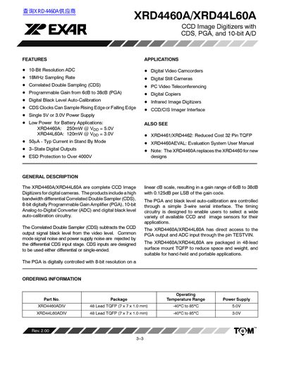 EXAR XRD4460A/XRD44L60A CCD Image Digitizer Datasheet - cover page