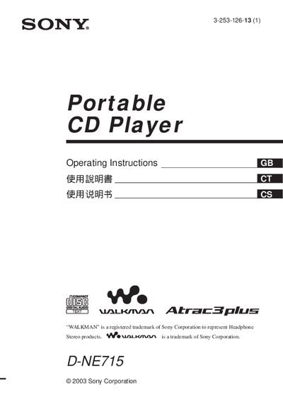 Sony D-NE715 Portable CD Player User Manual - cover page