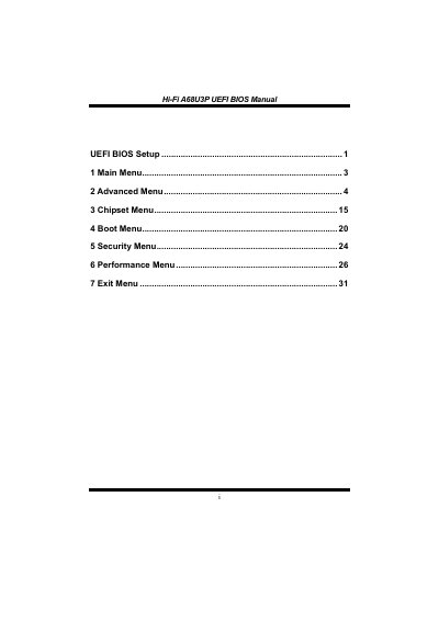 Hi-Fi A68U3P Motherboard UEFI BIOS Setup Manual - cover page