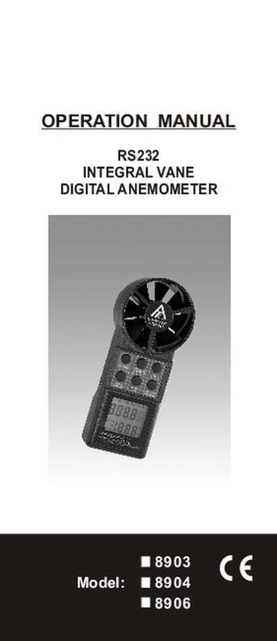 Integral 8903/8904/8906 Vane Anemometer Operation Manual - cover page