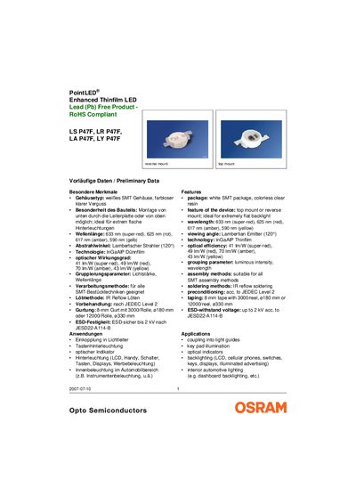 OSRAM LS P47F Series LED Datasheet - cover page