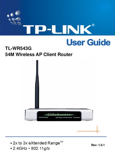 TP-Link TL-WR543G 54M Wireless AP Client Router User Guide - cover page