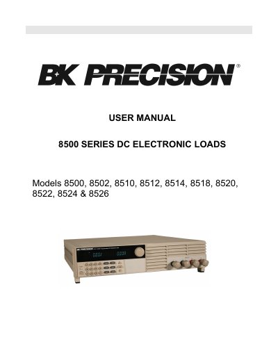 B&K Precision 8500 Series DC Electronic Loads User Manual