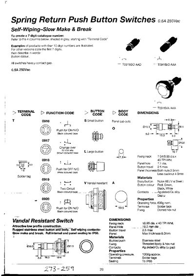 Spring Return Push Button Switches Product Leaflet - cover page
